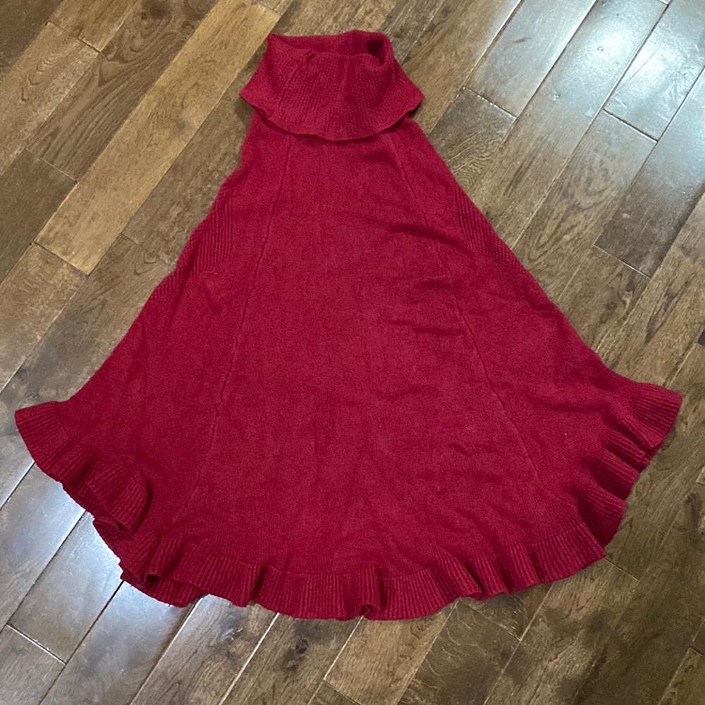 Ruffled Red cape/ poncho sweater